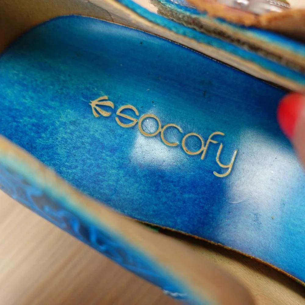 Paisley Mary Jane Pumps Womens 8 Blue Boho Festival Block Heel Artisan SOCOFY 39